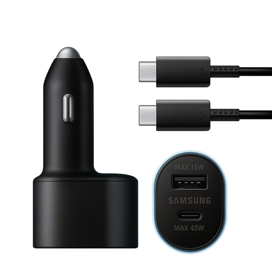 45W Dual Port Samsung Car Charger Fast Charging with Type-C and Type-A ports for multiple device charging in vehicles