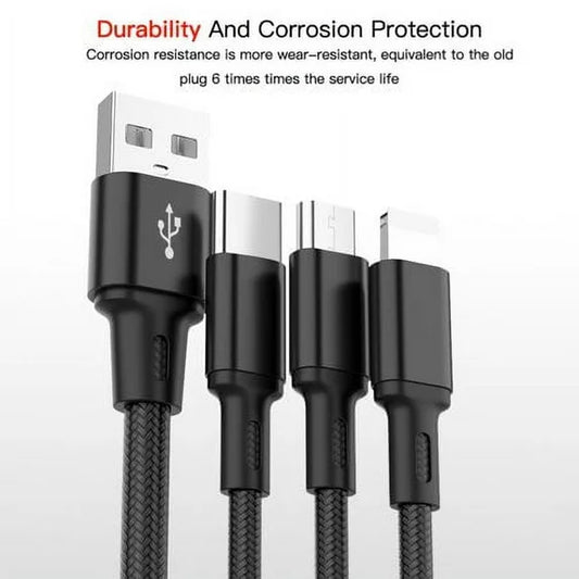 Multi-Charging 3 in 1 & Data Cable with universal compatibility for multiple devices and fast charging technology