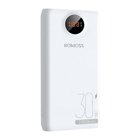 30W ROMOSS Power Bank 20000mAh Portable Charger USB C with fast charging, multiple ports, and high-capacity battery for smartphones and devices 