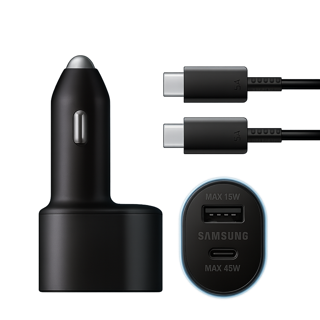 45W Dual Port Samsung Car Charger Fast Charging with Type-C and Type-A ports for multiple device charging in vehicles