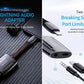 Odin series Mcdodo Lightning 3.5mm adapter showing dual connectivity options for charging and audio simultaneously