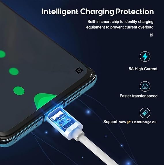 Vivo original flash charging cable with authentic quality and optimized charging speed for Vivo devices 